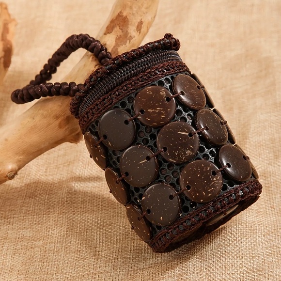 Bohemian Vintage Style Handmade Coconut Shell Pouch - Picture 1 of 5